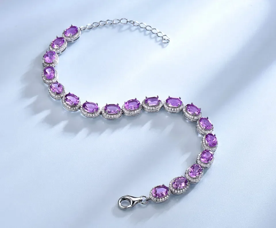 

Браслет с аметистом, овальный браслет 5*7 мм, серебро S925, для женщин, подарок на день рождения, новинка 2025 г.