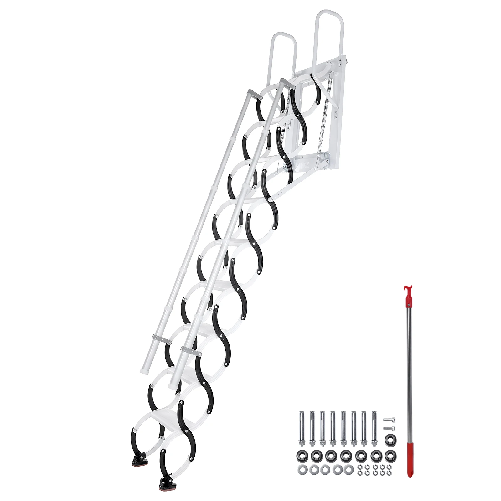 

9/11Steps Pull Down Attic Stairs Wall-Mounted Attic Telescopic Staircase with 2 Handrails for Home Indoor Outdoor