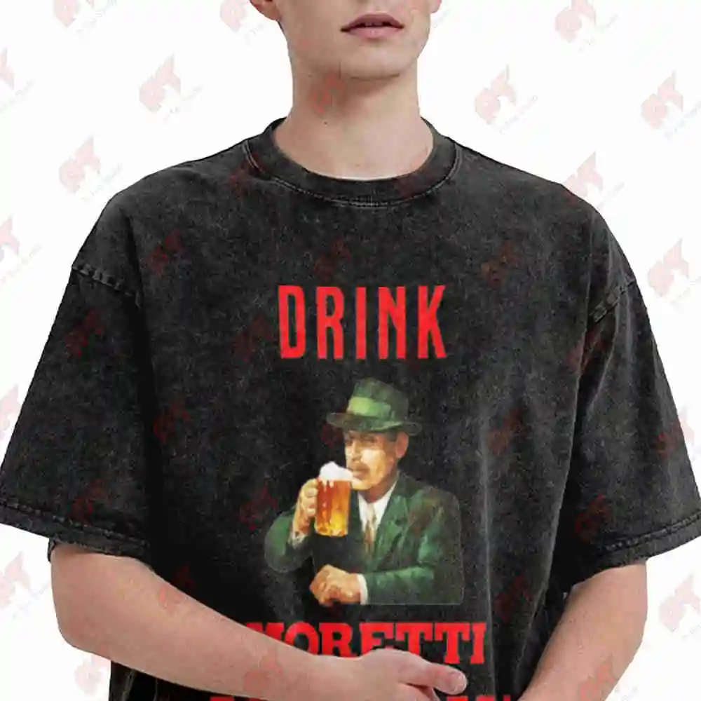 Drink Moretti Beer Lover Funny Vintage Washed Tee Pure Cotton T-Shirt