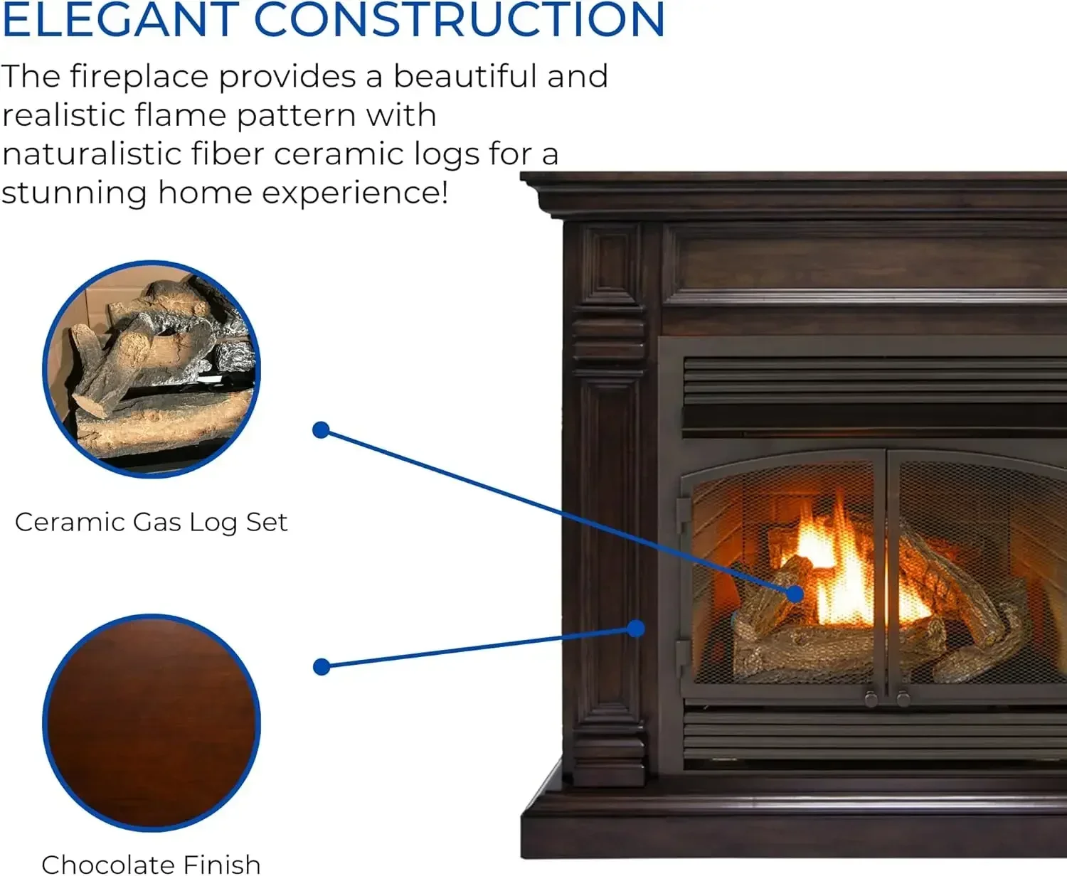 FDF400T-ZC Dual Fuel Ventless Fireplace - 32,000 BTU, Remote Control, Chocolate Finish