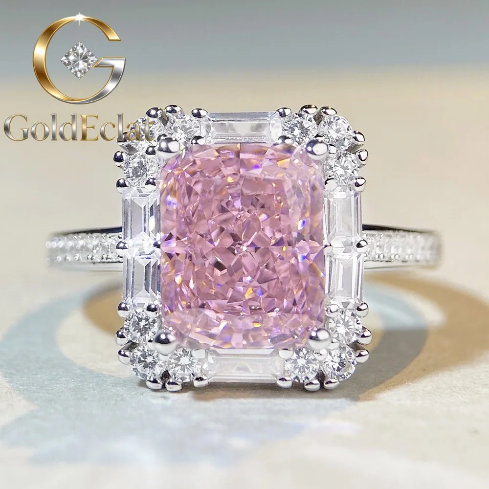 

Кольцо GoldEclat Luxury из белого золота и платины PT950 с полным бриллиантовым паве, розовое, квадратное, с муассанитом, в форме цветка вишни, для женщин