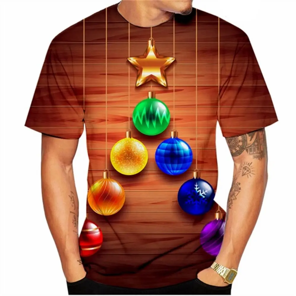

X'mas New Year Harajuku Men's T Shirt Funny 3D Print Christmas Tree T-Shirt Casual O-neck Loose Short Sleeve Top Street Clothing