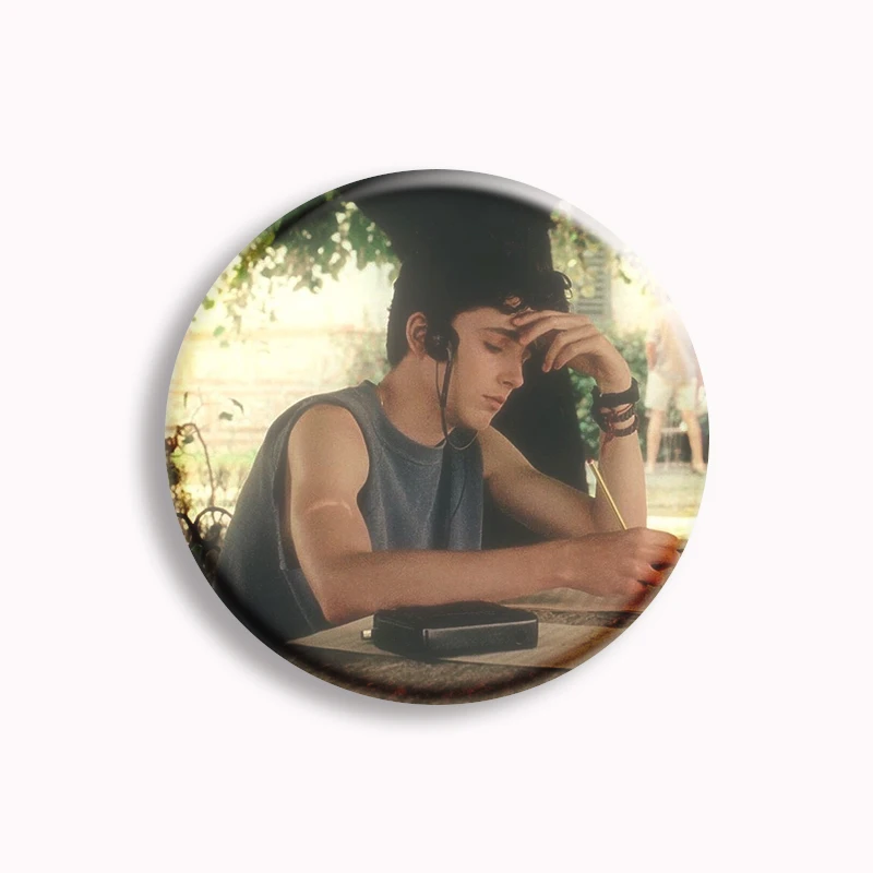 Pin de bouton de photo d'acteur populaire, Timothee Chalamet, broche de star de cinéma célèbre, insigne GérGift, accessoires de sac à dos de renforcement, 58mm