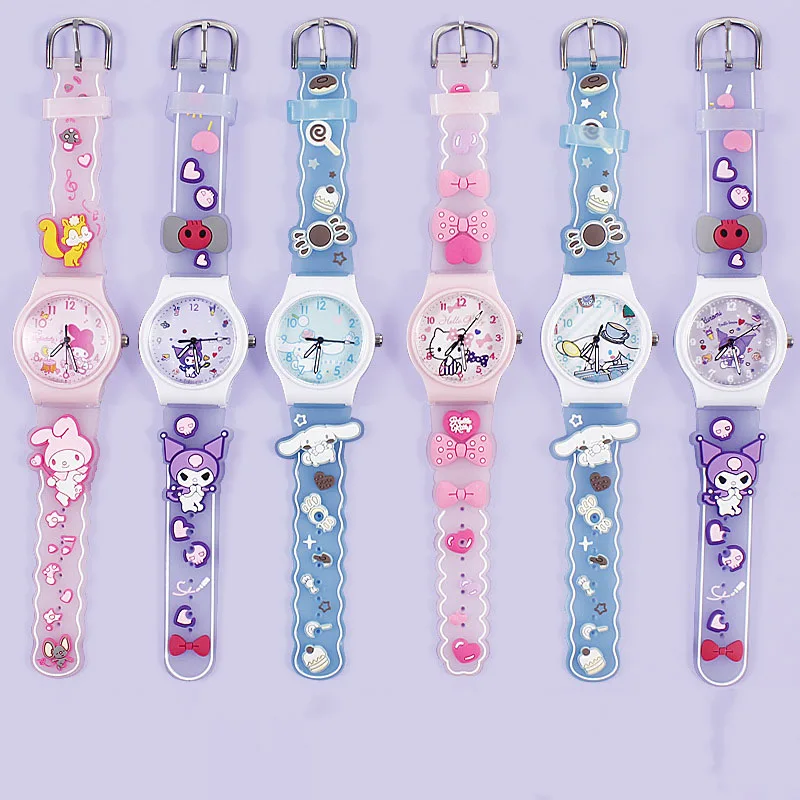 Cartoon Sanrio Quartz Watches Kuromi Accessories Cute Kawaii Anime Children Silicone 3D Strap Wristwatches Toys for Girls Gift