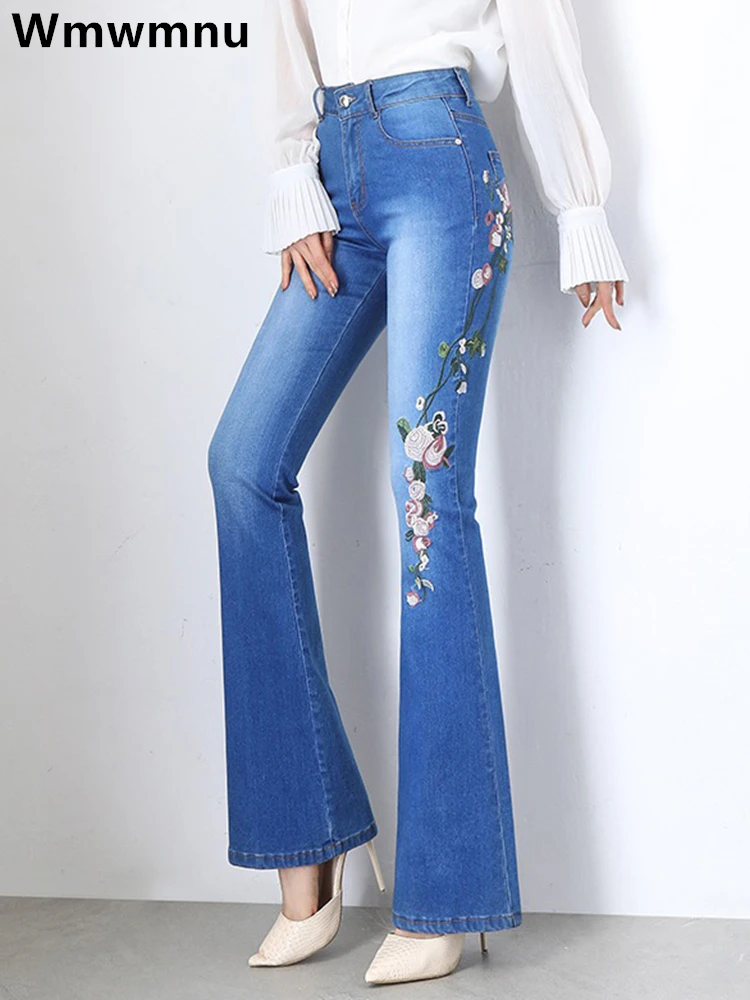 

Embroidery Skinny Casual Flare Jeans Women New Streetwear Denim Pants High Waist Strecth Elegant Vintage Boot Cut Vaqueros