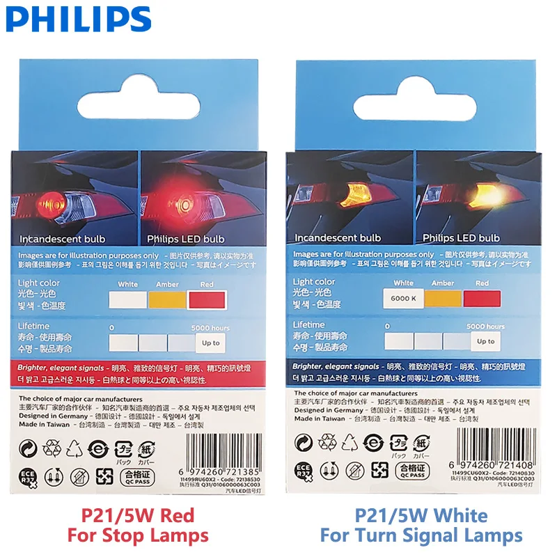 Philips-luces LED Ultinon Pro6000 P21/5W 1157 S25, dos contactos, luces de parada de señal de giro para coche, rojo y blanco, sin Flash,