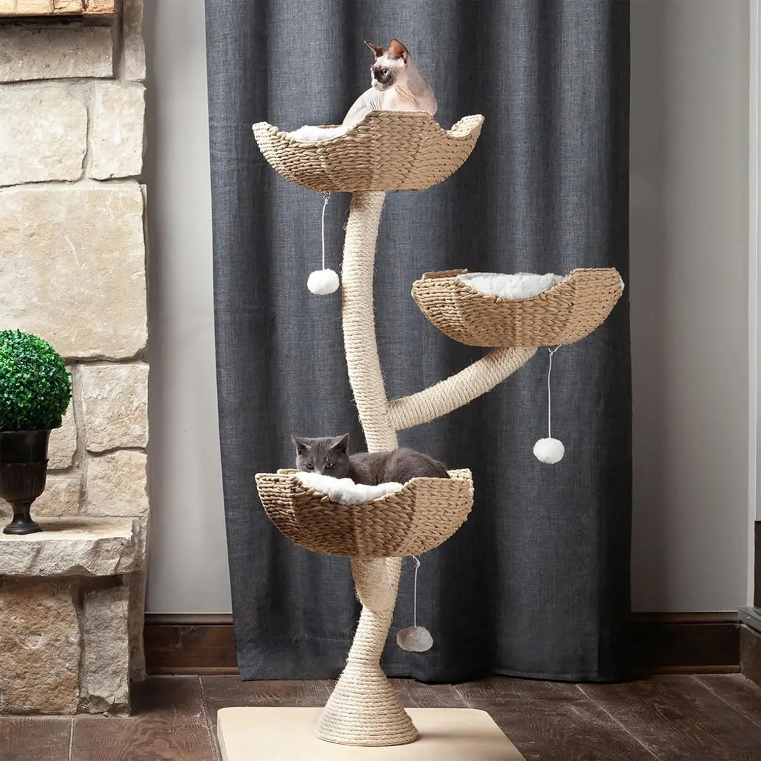 The Sanctuary Cat Tree - Luxury Cat Condo, Large Modern Indoor Tower With 3 Faux Fur Beds, Scratching Posts, And Toys For Cats,|