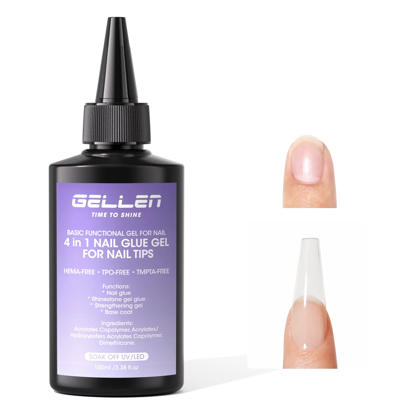 GELLEN Professional 4 in 1 Gel Nail Glue 100ml Strong Adhesive UV Light Cured Nail Tips Extension Glue Long Lasting Manicure DIY