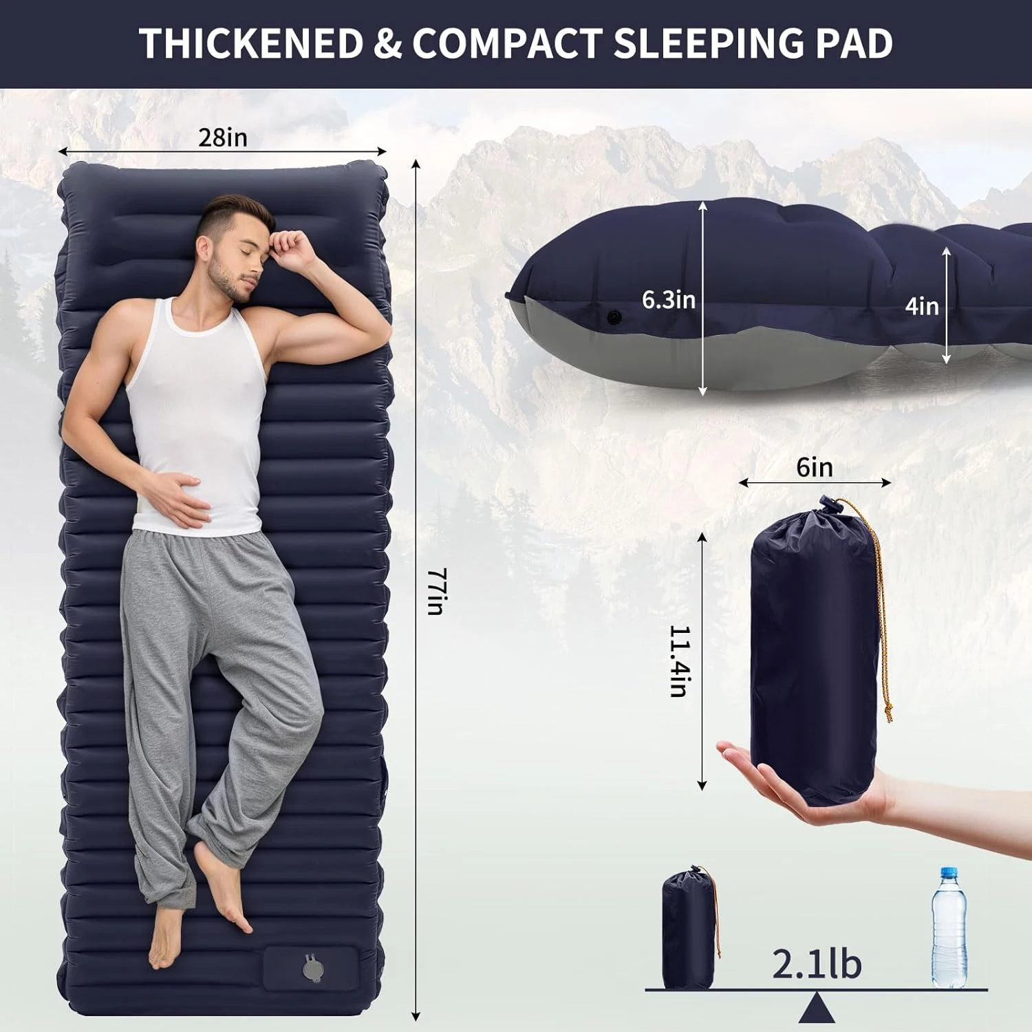 Selbstaufblasende Camping-Luftmatte mit Kissen, Leichte Tragbare Schlafmatte für Outdoor-Wanderungen – Detail 3