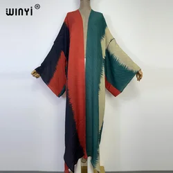 2022 WINYI letni nadruk sukienka plisowana odzież plażowa kostium kąpielowy elegancki afryka sweter damski boho sexy Holiday Kimono z długim rękawem