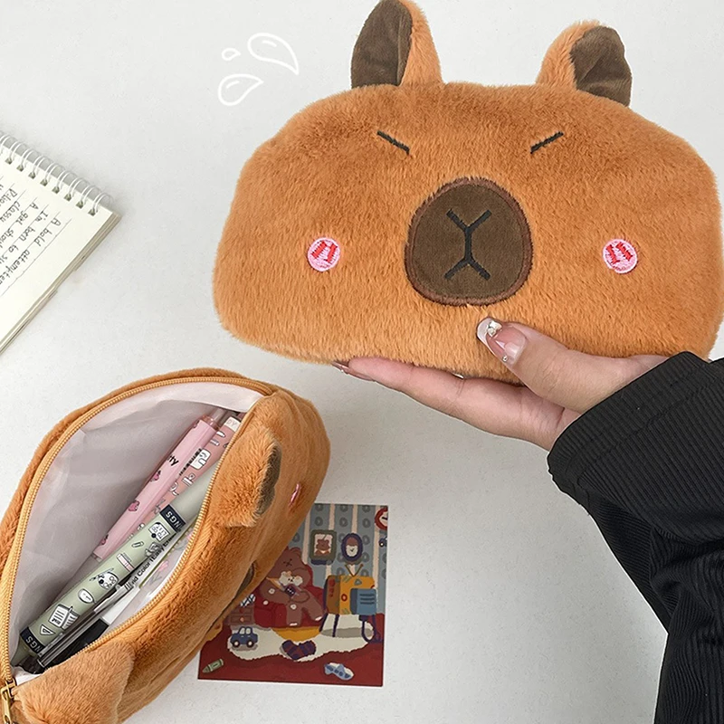 New Cute Capybara Plush Pencil Case Cosmetic Bag Guinea Pig Pen Pouch Large Capacity Pencil Bag School Supplies Stationery Box