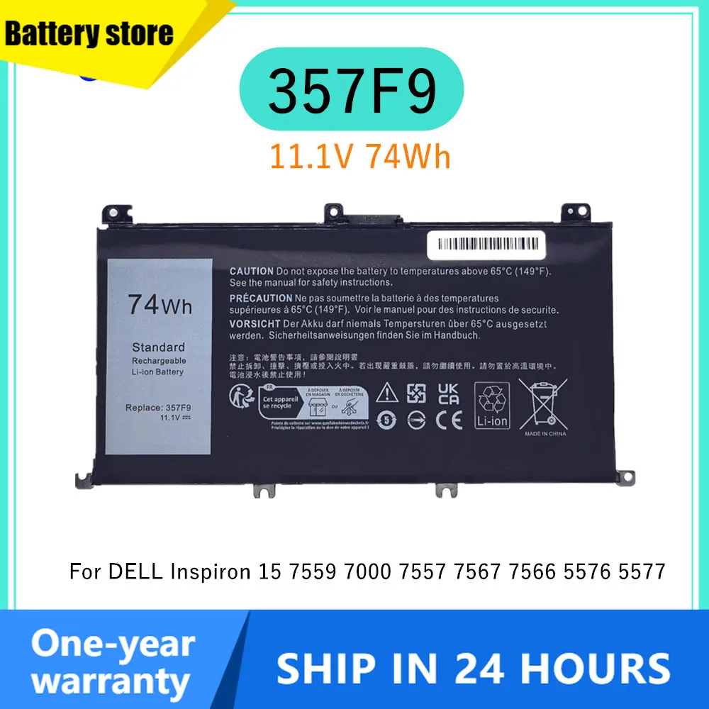 11.1V 74Wh 357F9 Laptop Battery for DELL Inspiron 15 7559 7000 7557 7567 7566 5576 5577 P57F P65F