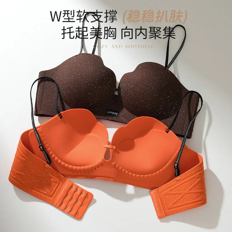 Image of YANFENPRO Neuer Glitzer-Push-up-BH für kleine Brüste, kabelloser Petal-Cup-BH mit tiefem U-Ausschnitt, weicher Halt, seitliche Fettkontrolle, unsichtbarer Bralette.