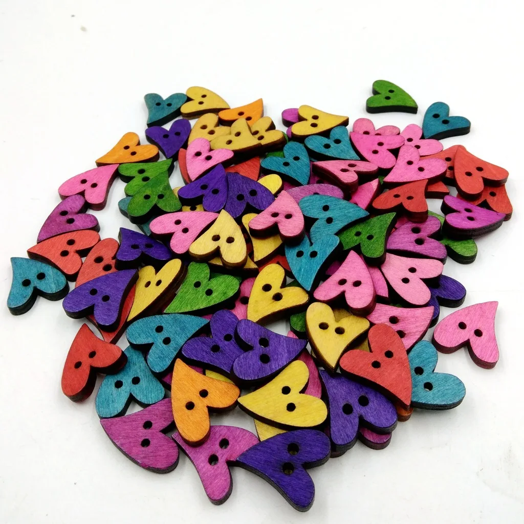 Wooden retro brown peach heart buttons, painted love decorative sewing wooden buttons 100 in a pack