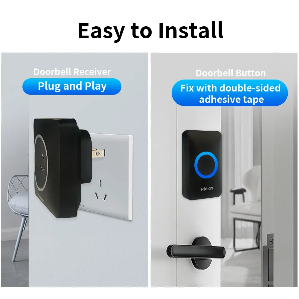 Meian-Smart Home Campanello, Campanello esterno wireless, Campanello per porta impermeabile IP65, 60 brani, Allarme di sicurezza intelligente, Campanello per porta