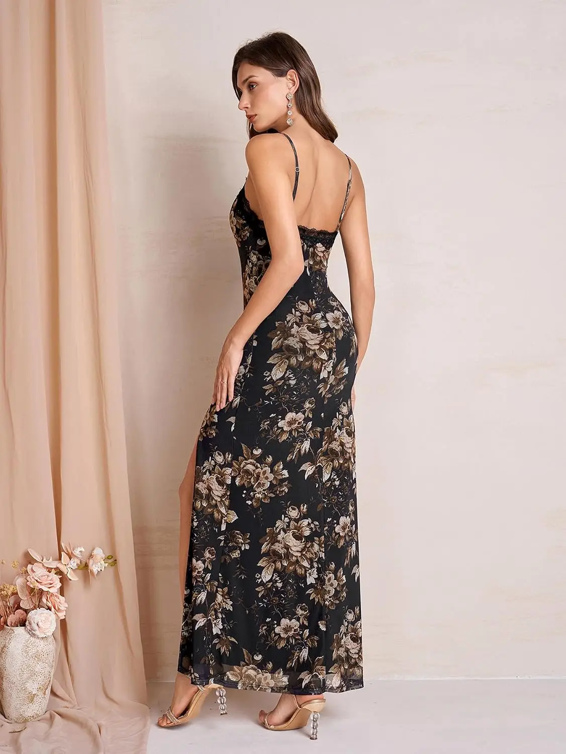 Floral Slit Maxi Dress Cocktail Wedding Guest Dresses for Women