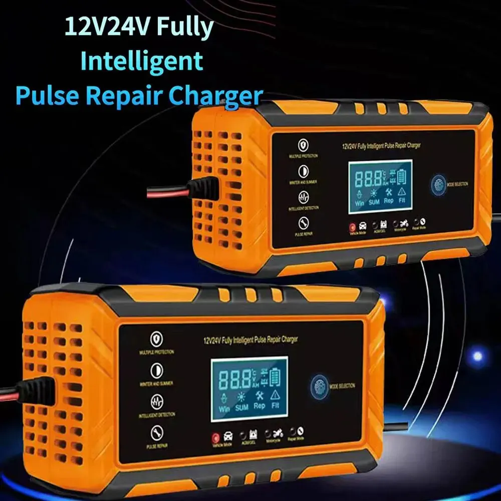 12V 24V 10A 5A Battery Charger Car Battery Smart Fast Charge LCD Display For Auto Motorcycle Truck Intelligent Pulse Repair