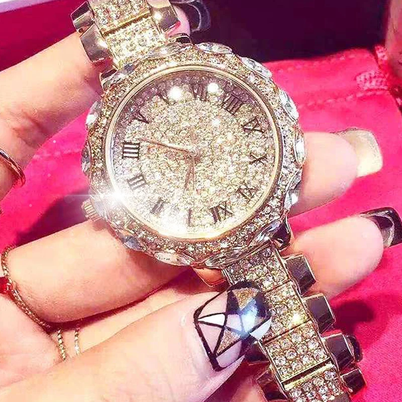 Women Luxury Mechanical Wristwatches All-Star Shiny Fine Zircon Quartz Watch Elegant Jewels Fashion Folding Wrist Watches Buckle