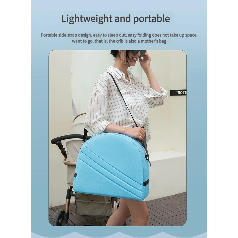 سرير أطفال محمول قابل للطي مضاد للسحق مع ناموسية، مرتبة مريحة، سرير سفر لاستخدام التخييم المنزلي لحديثي الولادة #6