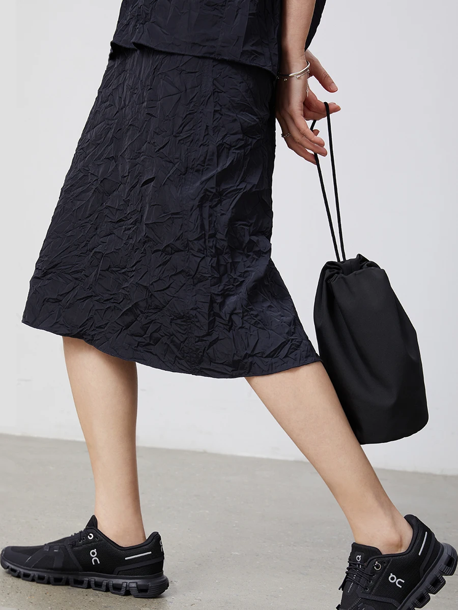 

Весенне-летняя юбка миди GAOGUO с жатой текстурой, длиной до колена, с разрезом, простого кроя, из полиэстера