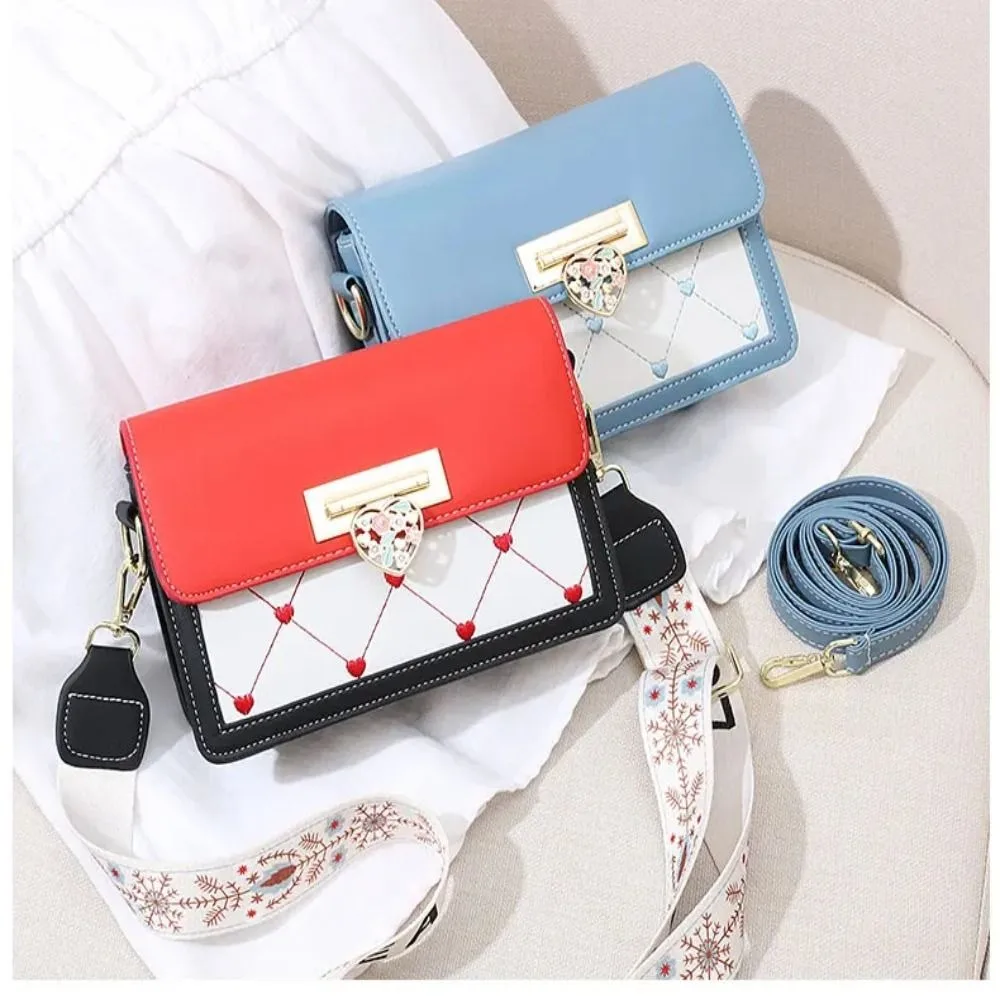 حقيبة كتف سلسلة جديدة قفل قلب الخوخ PU حقيبة رسول حقيبة مربعة صغيرة #1