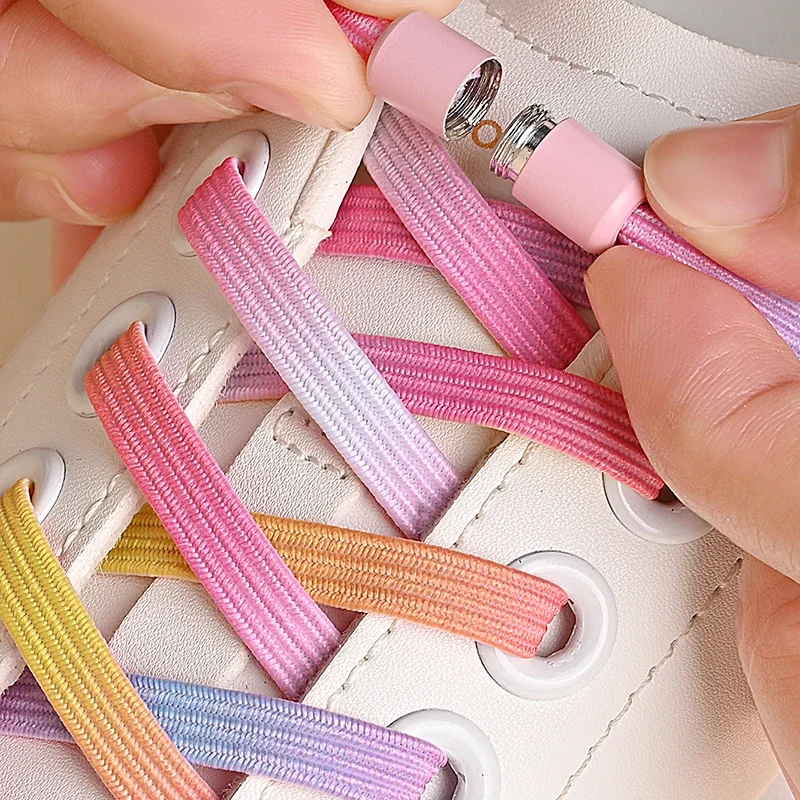 

1Pair No Tie Shoe Laces Colorful Buckle Shoelaces Pearl Light Colorful Fashion Without Ties Elastic Laces Sneaker Kids Adult