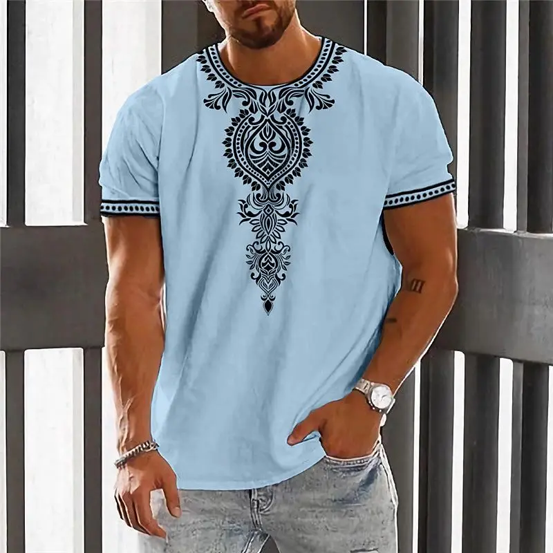 Camiseta étnica Vintage para hombre, ropa con estampado 3d, Tops de cuello redondo, camiseta de manga corta de gran tamaño, ropa de calle suelta de