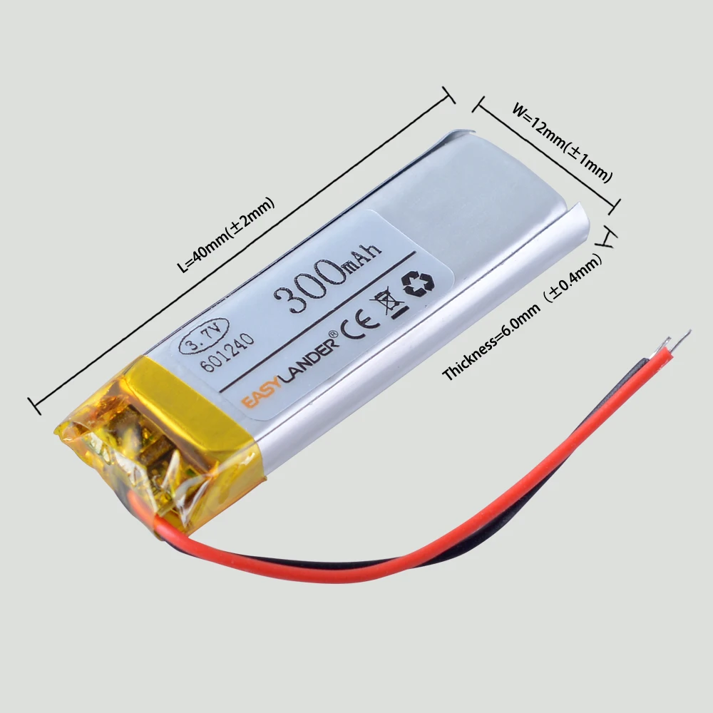 601240 300mAh Lithium Polymer Battery FOR Vehicle Traveling Data Recorder LED Speakers  3D Glasses TWS  Battery Compartment