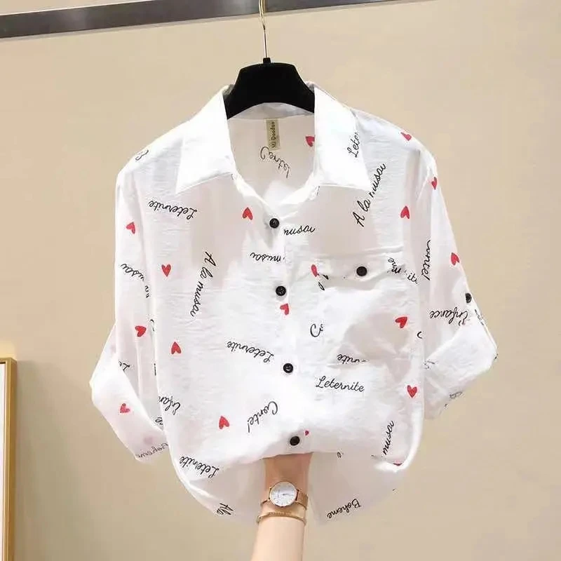 

Summer Shirt Women's New 2023 Popular Fashion Sun Protection Clothing Korean Printed Plaid Long Sleeve Top Women Blouse Blaus