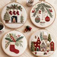 DIY Embroidery Christmas Tree Flower Wreath Winter Snow Cloth Hoop Threads Needles And English Instructions Kit Handmade Gift