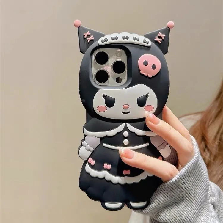 Cartoon Cute Sanrios Kuromi Stereoscopic Phone Case for IPhone 15 14 13 12 11 Pro Max Silicone Soft Drop-resistant Back Cover