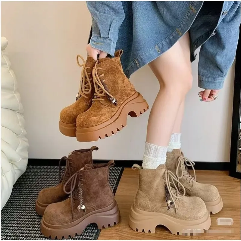 

New Hot Fashion Brand Women's Boots Platform Women Ankle Chelsea Boots Designer Lace Up Sport Shoes Winter Walking Mujer Shoes
