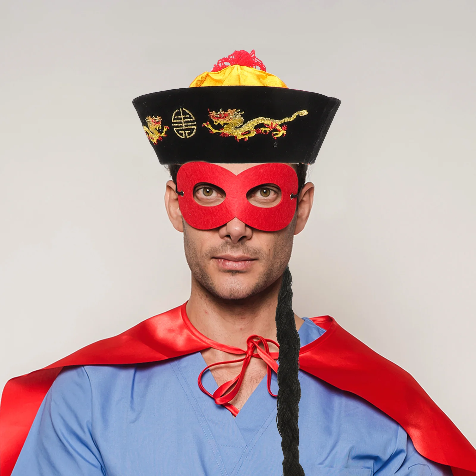 หมวกทรงหางม้าสไตล์จีน 1 ชิ้น หมวกย้อนยุคสำหรับคอสเพลย์ งานปาร์ตี้ งานเทศกาล การแสดง เครื่องประดับผมทรงเปียแบบตะวันออก