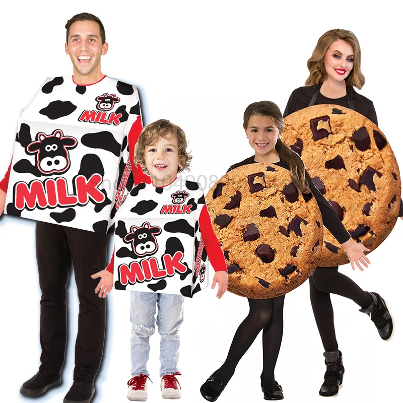 

2025 New Arrival Food Theme Milk Cookie Children Halloween Costumes Adult Milk and Cookies Couples Costume