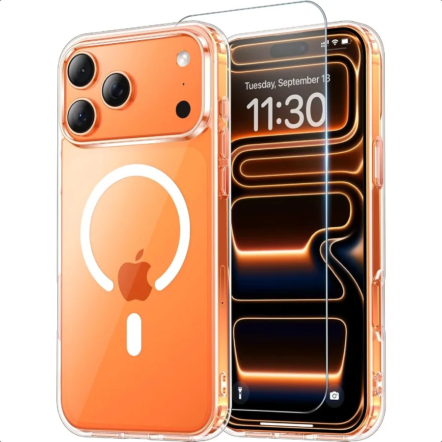 

Прозрачный чехол Temdan для iPhone 17 Pro Max с защитной пленкой [совместим с Magsafe][AntiYellowing][Защита военного уровня