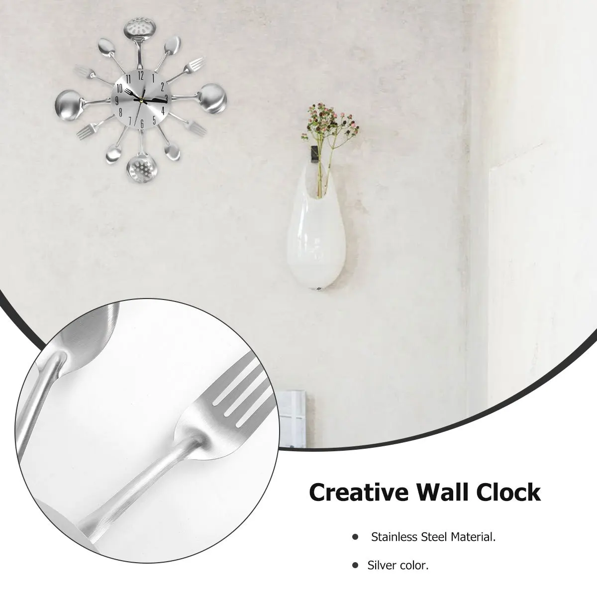

Creative Wall Clock 15Cm Dial 32Cm External Diameter Stainless Steel Hands Quartz Movement Kitchen Cutlery Fork Spoon