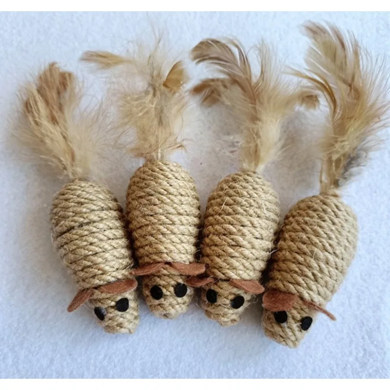 Rustling Hemp Rope Chicken Feather Mouse Cat - Cat Mouse Pet Toy