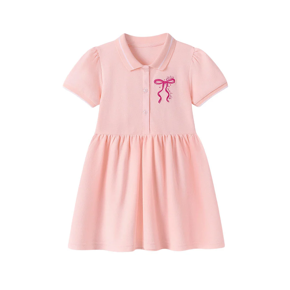 Summer Polo Dress for Girls 2-7T Bow Embroidery Baby Girls' Fashion Short Sleeve Party Birthday Kids' Clothing Frocks