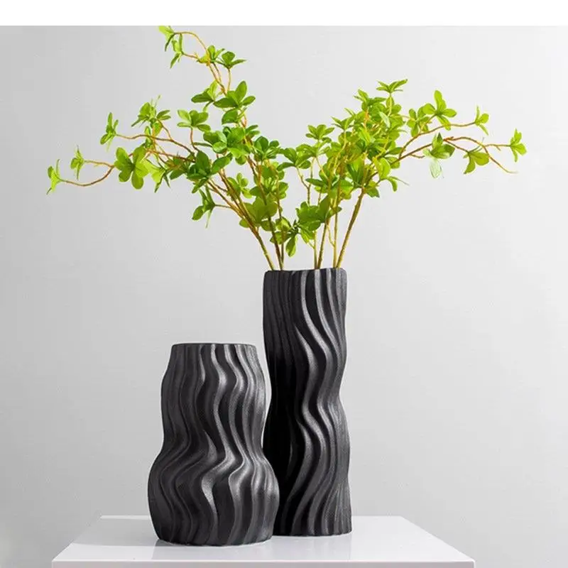 Ripple Stripe Abstract Shape Ceramic Vase Flower Pots Desk Decoration Artificial Flowers Decorative Vases Modern Home Decor