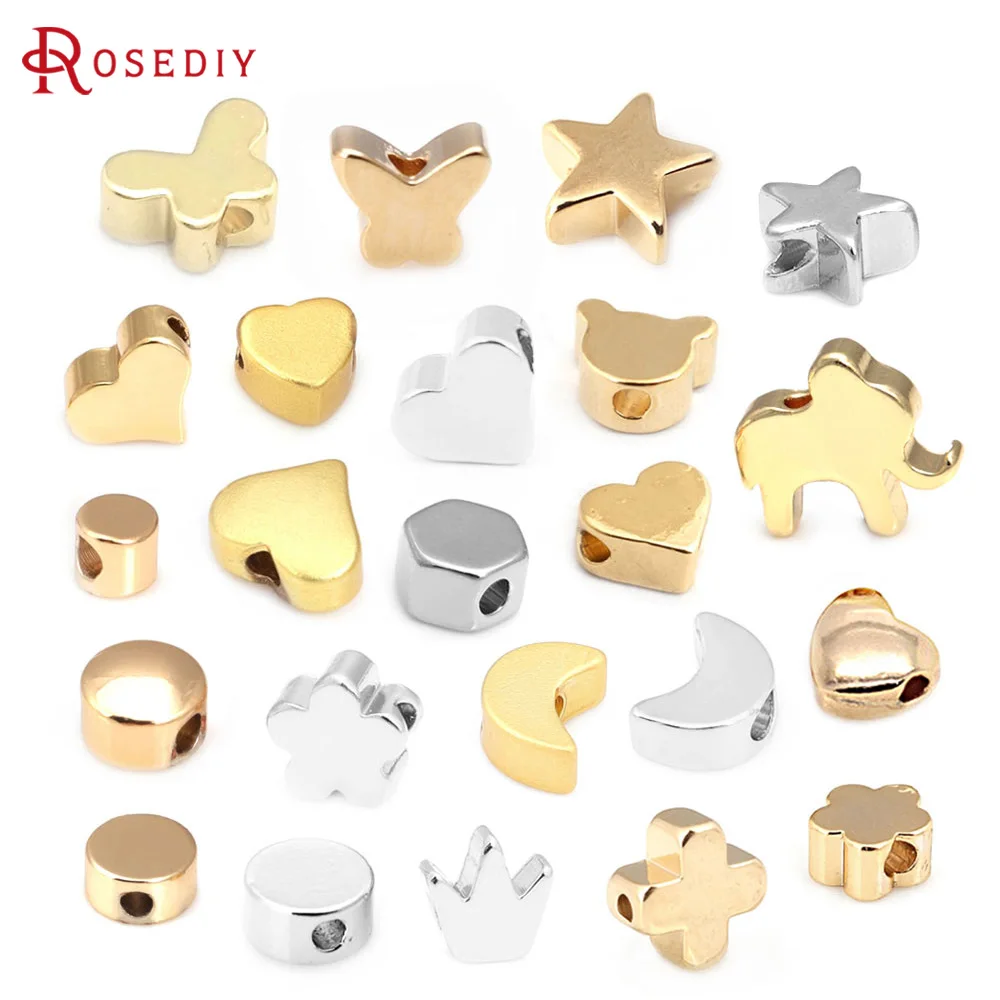 

18K Gold Color Brass Heart Star Plum Moon Round Butterfly Elephant Hexagon Bear Cross Crown Shape Spacer Beads Bracelet Beads