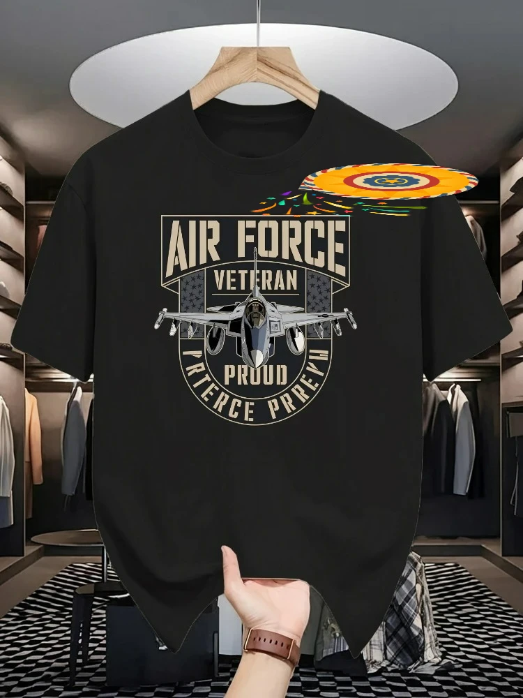 Men's air force pattern-proud of the old design, casual printed cotton summer short-sleeved round neck T-shirt.