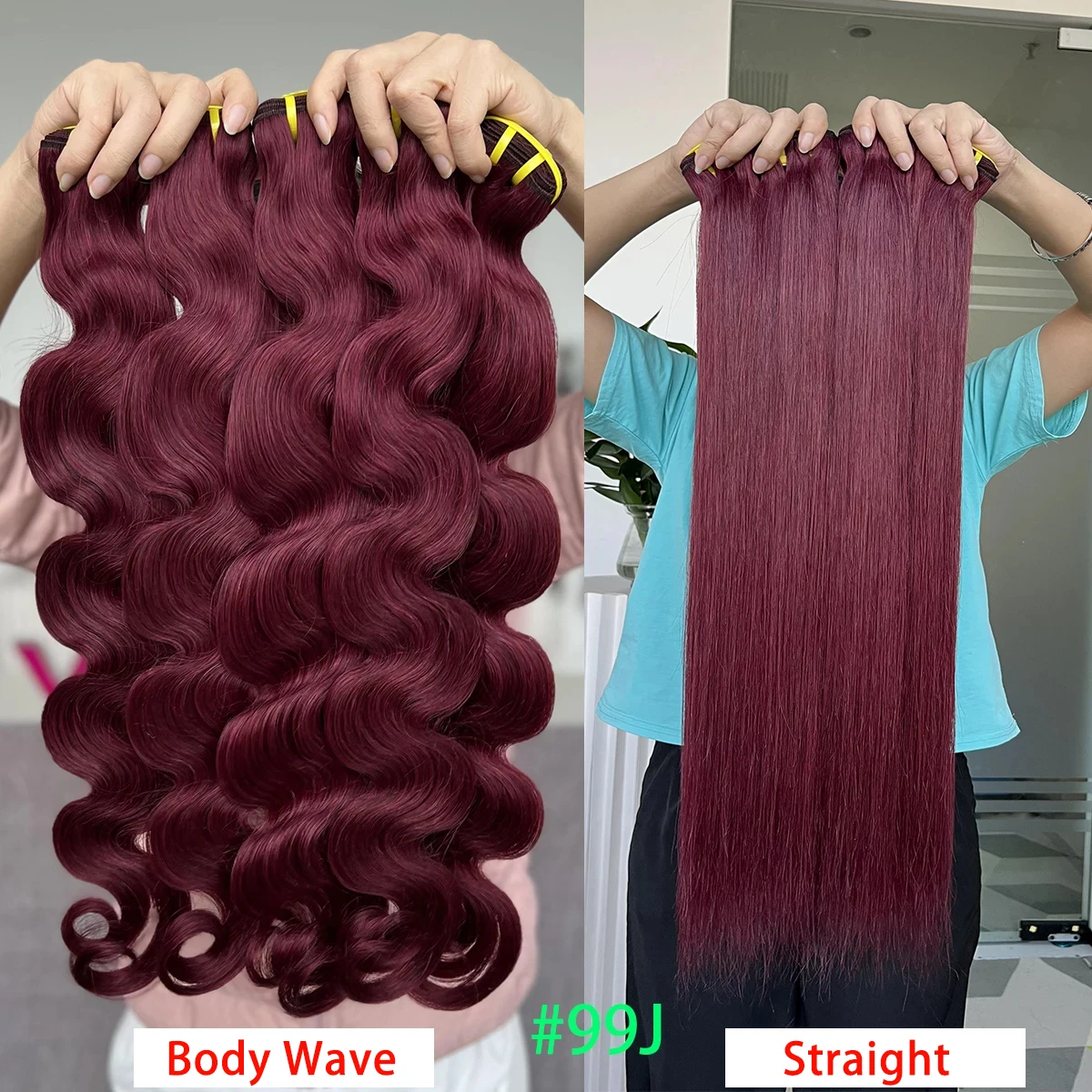 

99J Straight Brazilian Human Hair Bundles Body Wave Burgundy Red Hair Weave Bundles 1/3/4 PCS Raw Bundles Deals Hair Extensions