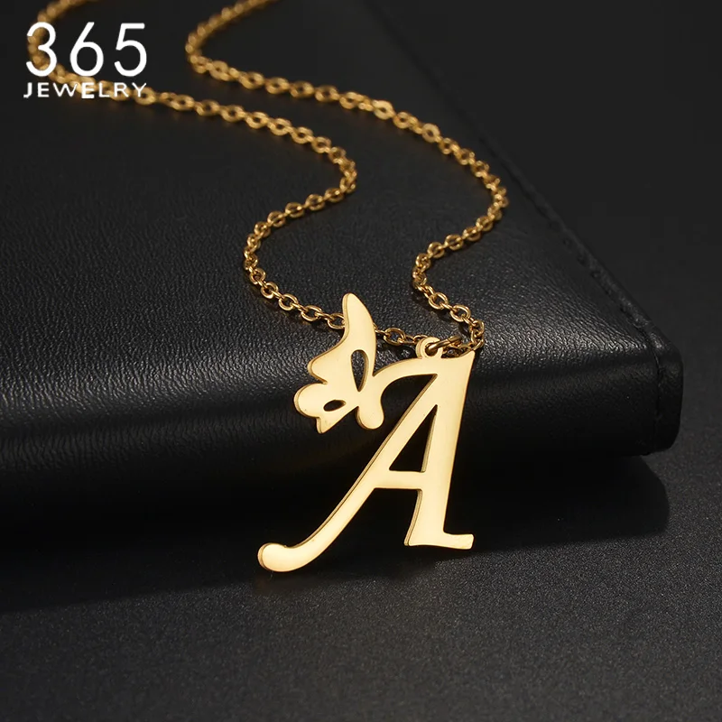 

Customized Initials Letters Necklaces Stainless Steel Butterfly Charming Pendant Unique Jewelry For Women Sweet Elegant Choker