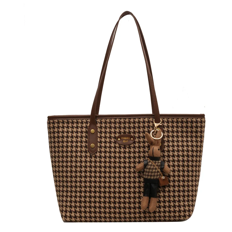 

Houndstooth Shoulder Bags For Women Large Capacity Canvas Casual Totes Classic Elegant Lady Handbags 2023 Vintage Packages