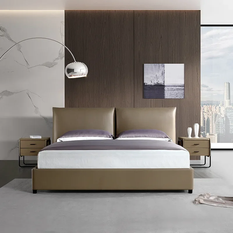 Italian minimalist designer first layer cowhide soft bag leather bed
