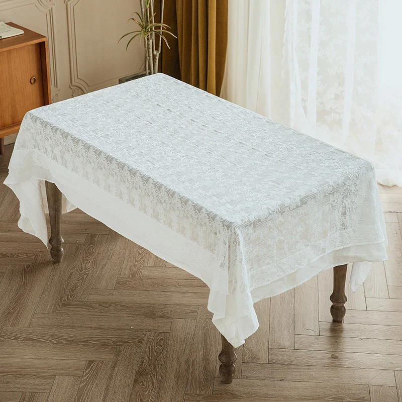 French Minimalist Style Lace White Table Cloth Home Table Decoration And Accessories Coffee Restaurant Rectangle Customization