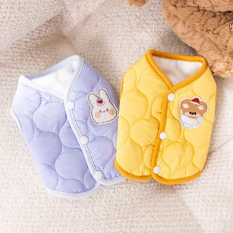 Cute Wind Cartoon Autumn and Winter Warm Puppy Vest Cotton-padded Cat Two-foot Open Button To Prevent From Breaking Pet Clothes