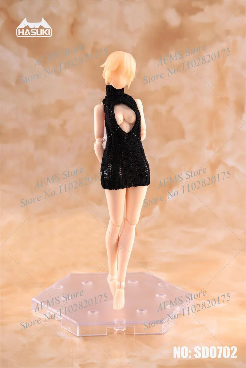 HASUKI 1/12 suéter de soldado femenino Anime Girls sin espalda sin mangas jersey de cuello alto vestido de punto Tops aptos para figura de acción de juguete de 6 pulgadas