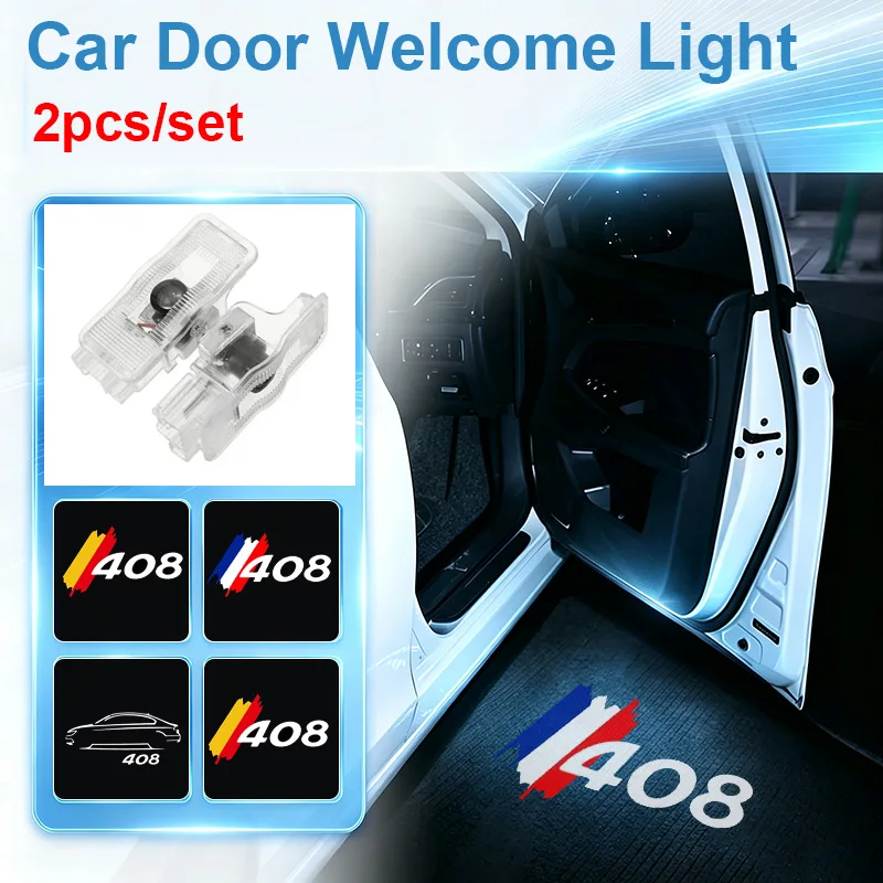 2PCS For Peugeot 408 2011-2016 LED Car Door Welcome Lights HD Projector Auto Emblem Shadow Lamp Night Signal Ligth Accessories