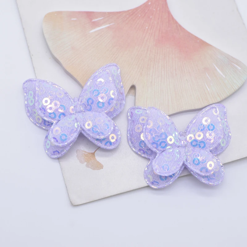 16Pcs 40*32mm Padded Sequins Double Butterfly Appliques for Clothes Hat Shoes Sewing Patches DIY Headwear Hair Clips Bow Decor